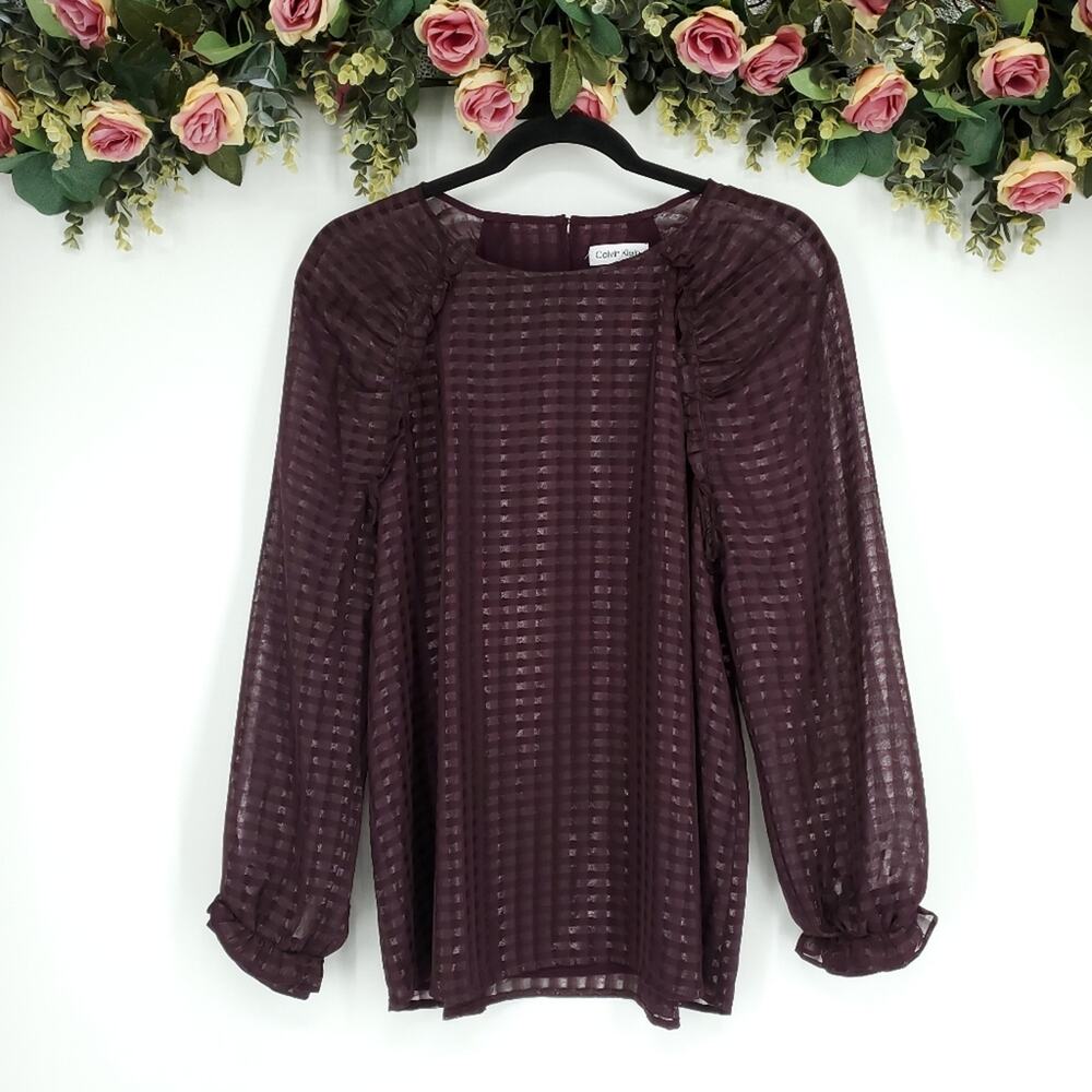 Calvin Klein Dark Burgundy Sheer Dark Burgundy Blouse Medium